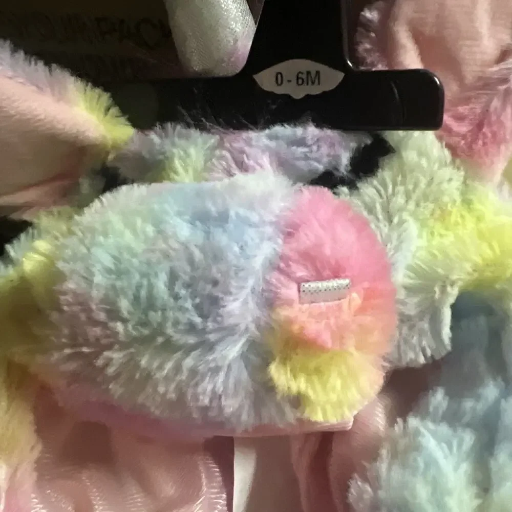 Hyde & Eek Infant Girls Pink Yellow & Orange Hooded Plush Unicorn Costume 0-6 Mo
